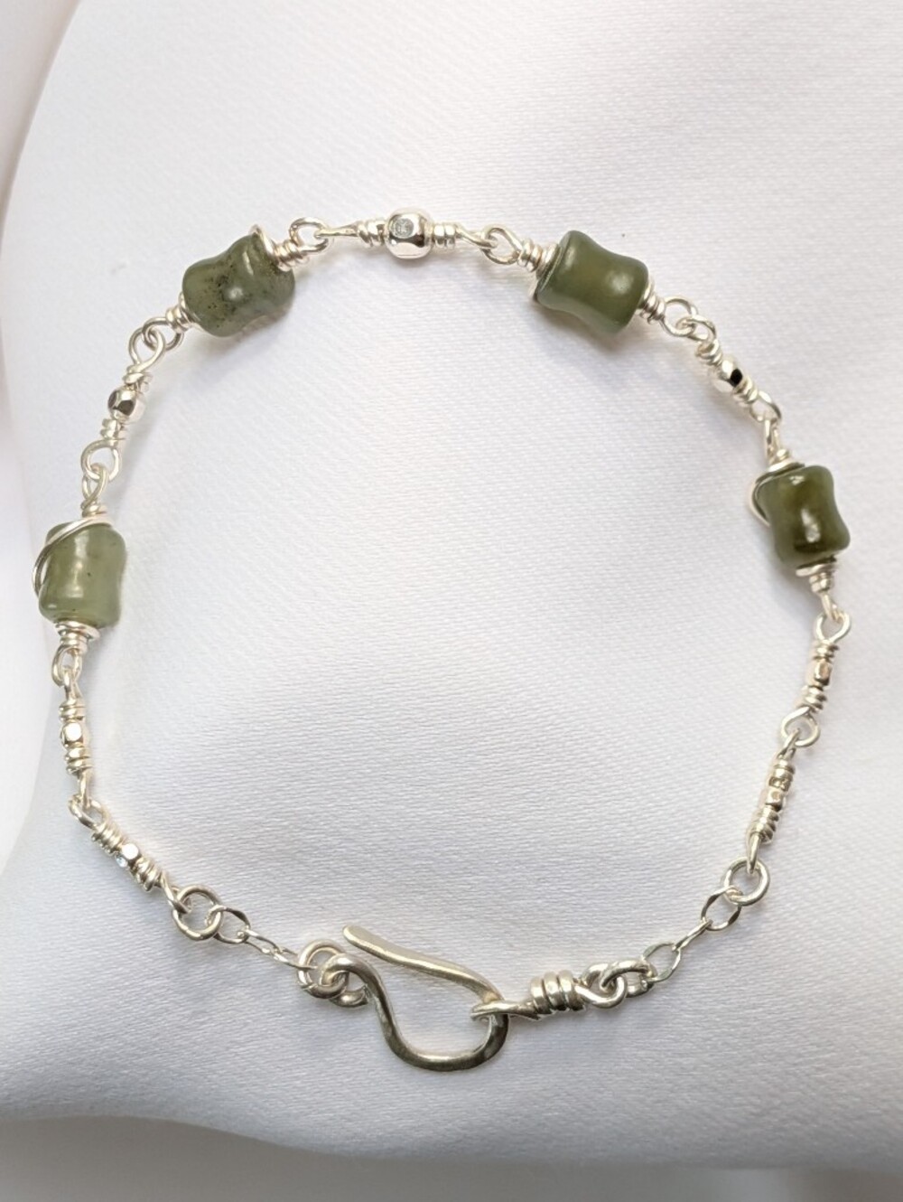 Natural Jade Sterling Silver Chain Bracelet